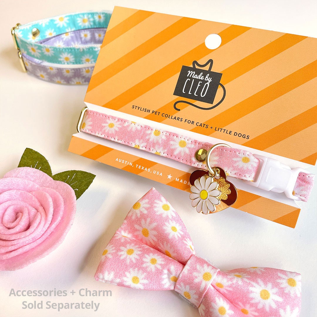 Cat Collar - "Daisies - Purple" - Floral Cat Collar / Spring, Easter, Summer, Daisy / Breakaway Buckle or Non-Breakaway / Cat, Kitten + Small Dog Sizes