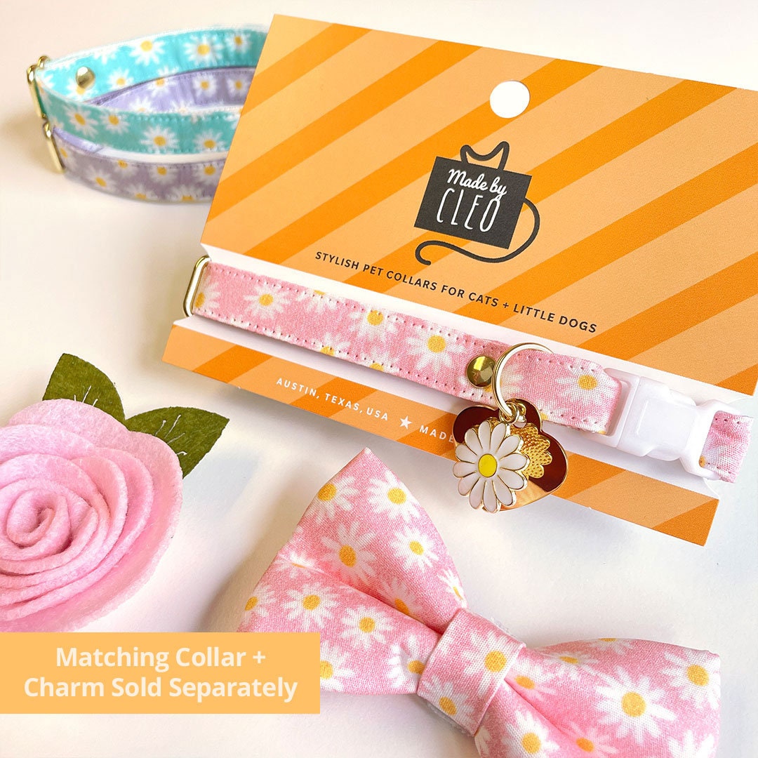 Pet Bandana - "Daisies - Purple" - Floral Daisy Bandana for Cat + Small Dog / Spring, Summer, Easter / Slide-on Bandana / Over-the-Collar (One Size)