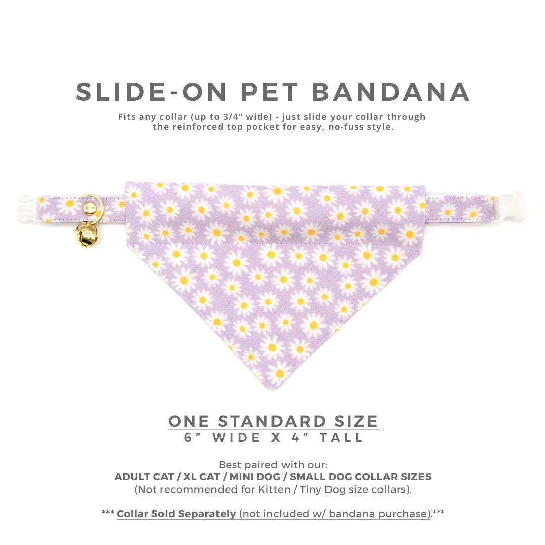 Pet Bandana - "Daisies - Purple" - Floral Daisy Bandana for Cat + Small Dog / Spring, Summer, Easter / Slide-on Bandana / Over-the-Collar (One Size)