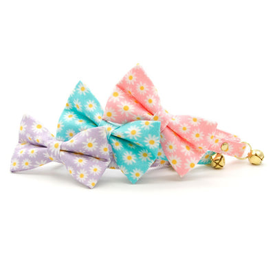 Bow Tie Cat Collar Set - "Daisies - Pink" - Floral Daisy Cat Collar w/ Matching Bowtie / Spring, Summer, Easter, Wedding / Cat, Kitten, Small Dog Sizes