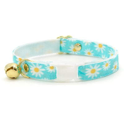 Bow Tie Cat Collar Set - "Daisies - Blue" - Floral Daisy Cat Collar w/ Matching Bowtie / Spring, Summer, Easter, Wedding / Cat, Kitten, Small Dog Sizes