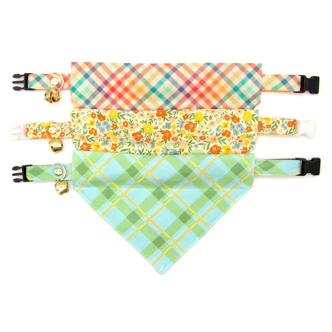 Cat Collar - "Carmel" - Mint Green Plaid Cat Collar / Spring, Easter, Summer / Breakaway Buckle or Non-Breakaway / Cat, Kitten + Small Dog Sizes