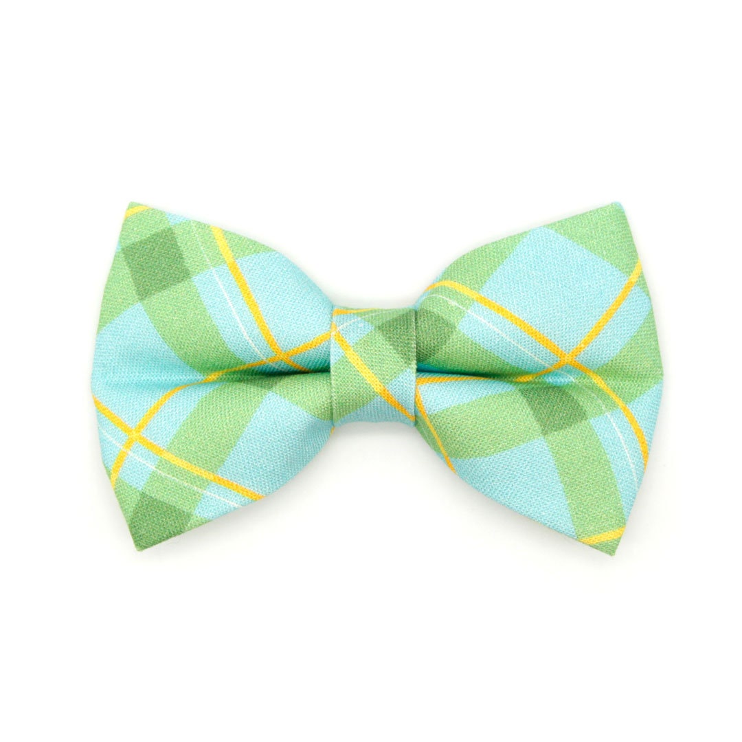 Bow Tie Cat Collar Set - "Carmel" - Mint Green Plaid Cat Collar w/ Matching Bowtie / Spring, Summer, Easter, Wedding / Cat, Kitten, Small Dog Sizes