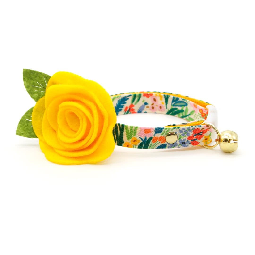 Cat Collar - "Fantasia - Day" - Rifle Paper Co® Yellow Floral Cat Collar / Spring, Easter, Summer / Breakaway Buckle or Non-Breakaway / Cat, Kitten + Small Dog Sizes
