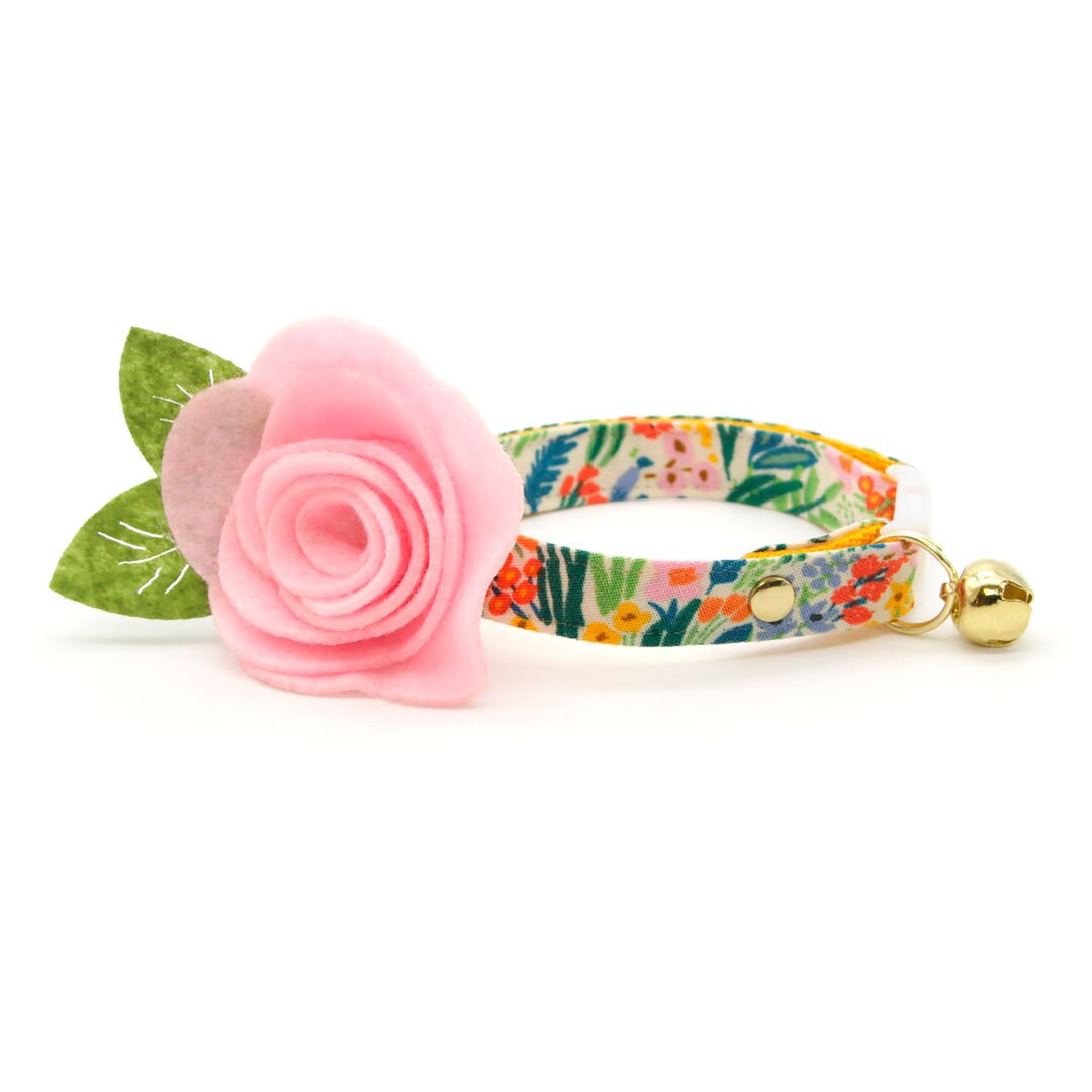 Cat Collar - "Fantasia - Day" - Rifle Paper Co® Yellow Floral Cat Collar / Spring, Easter, Summer / Breakaway Buckle or Non-Breakaway / Cat, Kitten + Small Dog Sizes