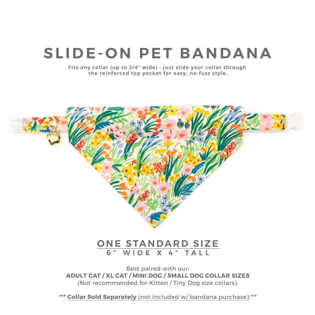 Pet Bandana - "Fantasia - Day" - Rifle Paper Co® Yellow Bandana for Cat + Small Dog / Spring, Summer, Easter / Slide-on Bandana / Over-the-Collar (One Size)