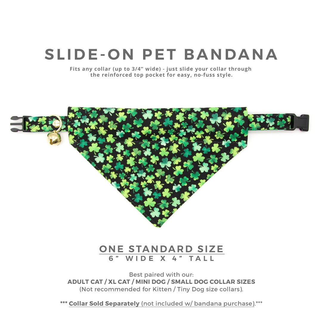 Pet Bandana - "Lucky Charmer" - St. Patrick's Day Bandana for Cat + Small Dog / Irish, Shamrock / Slide-on Bandana / Over-the-Collar (One Size)