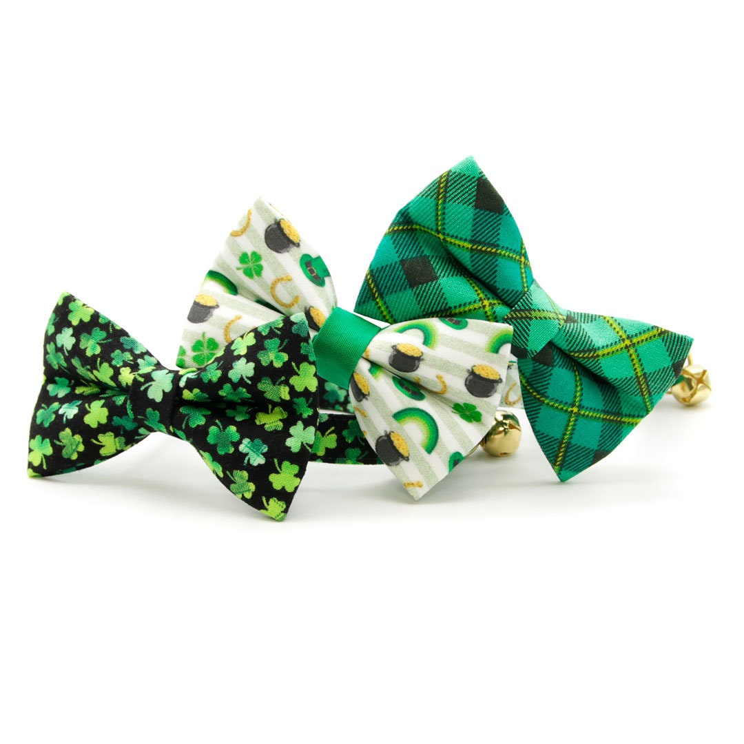 Bow Tie Cat Collar Set - "Lucky Charmer" - St. Patrick's Day Cat Collar w/ Matching Bowtie / Irish / Cat, Kitten, Small Dog Sizes