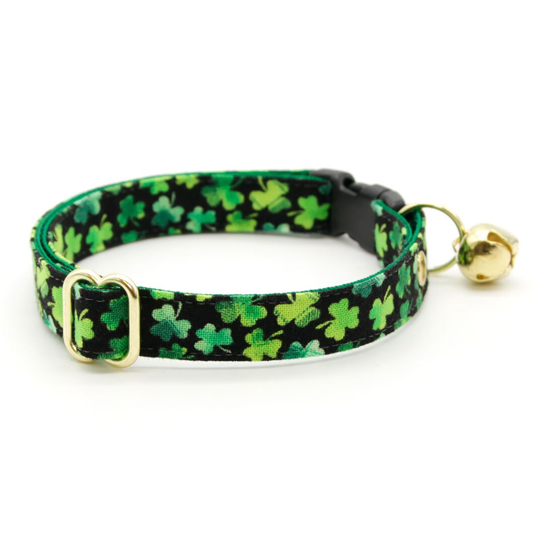 Cat Collar + Flower Set - "Lucky Charmer" - St. Patrick's Day Cat Collar w/ Leaf Green Felt Flower (Detachable)