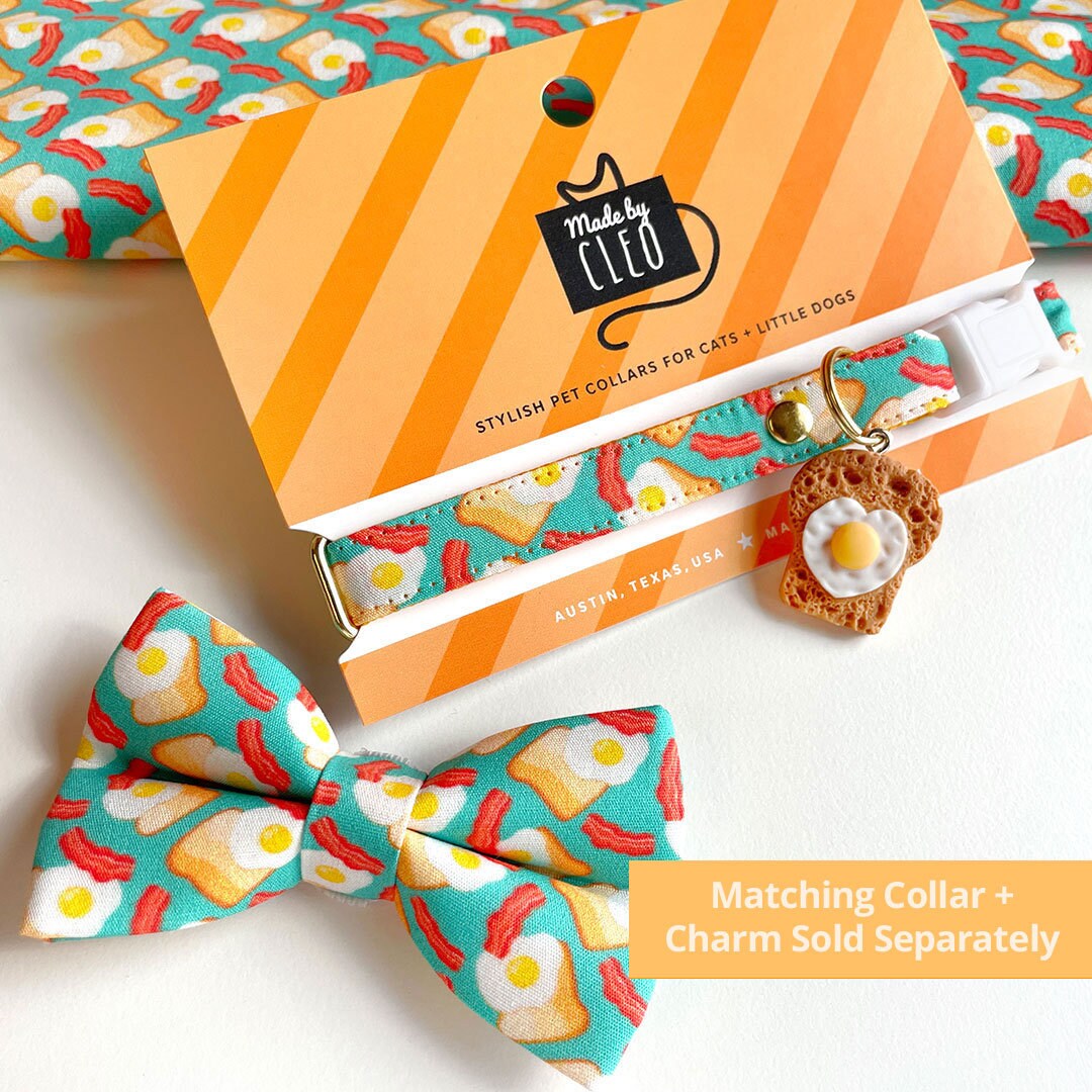 Pet Bandana - "Breakfast Club" - Bacon, Eggs & Toast Bandana for Cat + Small Dog / Food / Slide-on Bandana / Over-the-Collar (One Size)