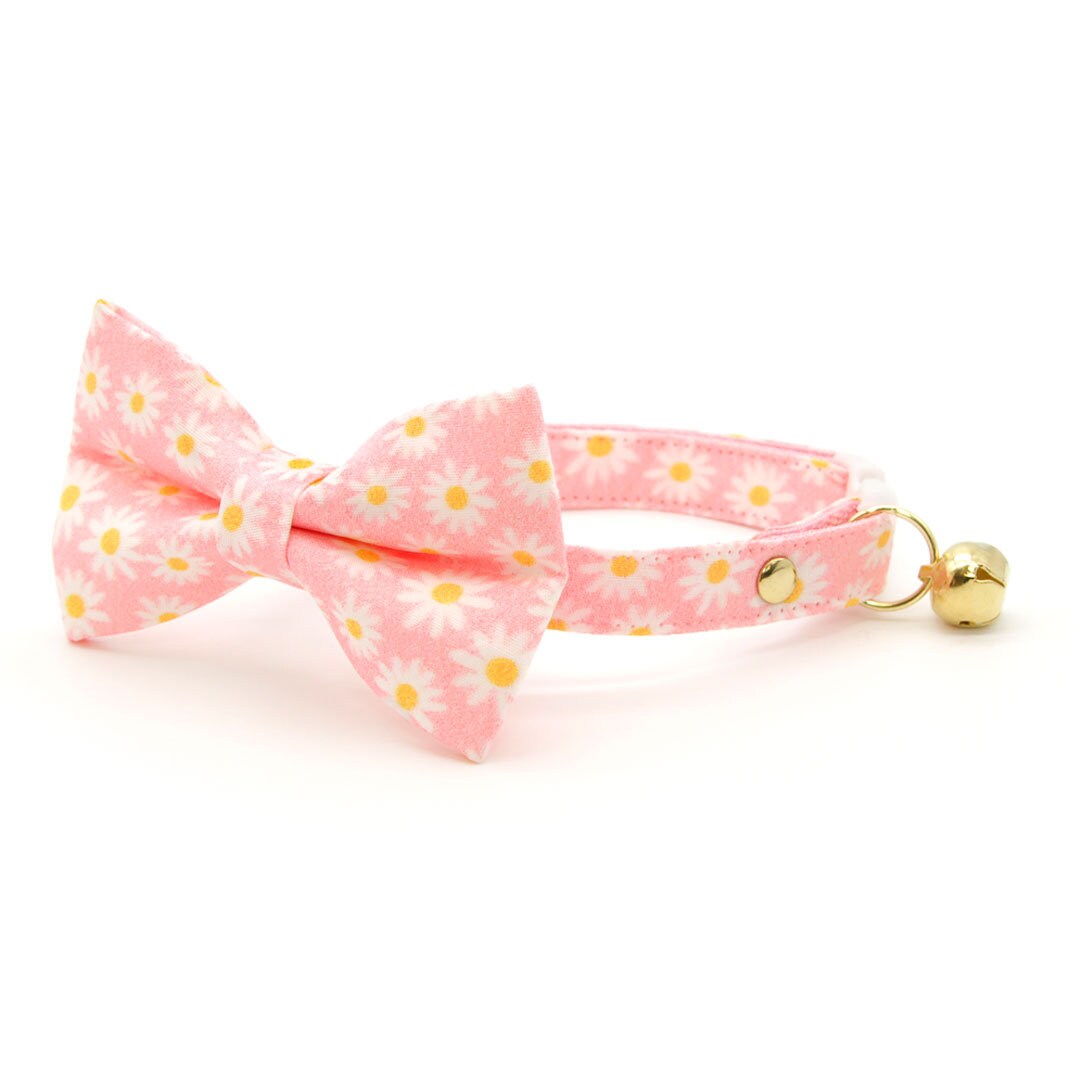 Cat Collar - "Daisies - Pink" - Floral Cat Collar / Spring, Easter, Summer, Daisy / Breakaway Buckle or Non-Breakaway / Cat, Kitten + Small Dog Sizes
