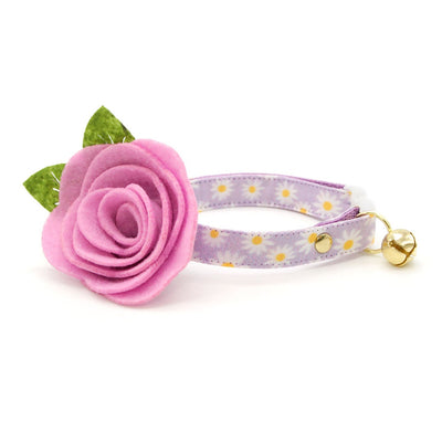 Cat Collar - "Daisies - Purple" - Floral Cat Collar / Spring, Easter, Summer, Daisy / Breakaway Buckle or Non-Breakaway / Cat, Kitten + Small Dog Sizes