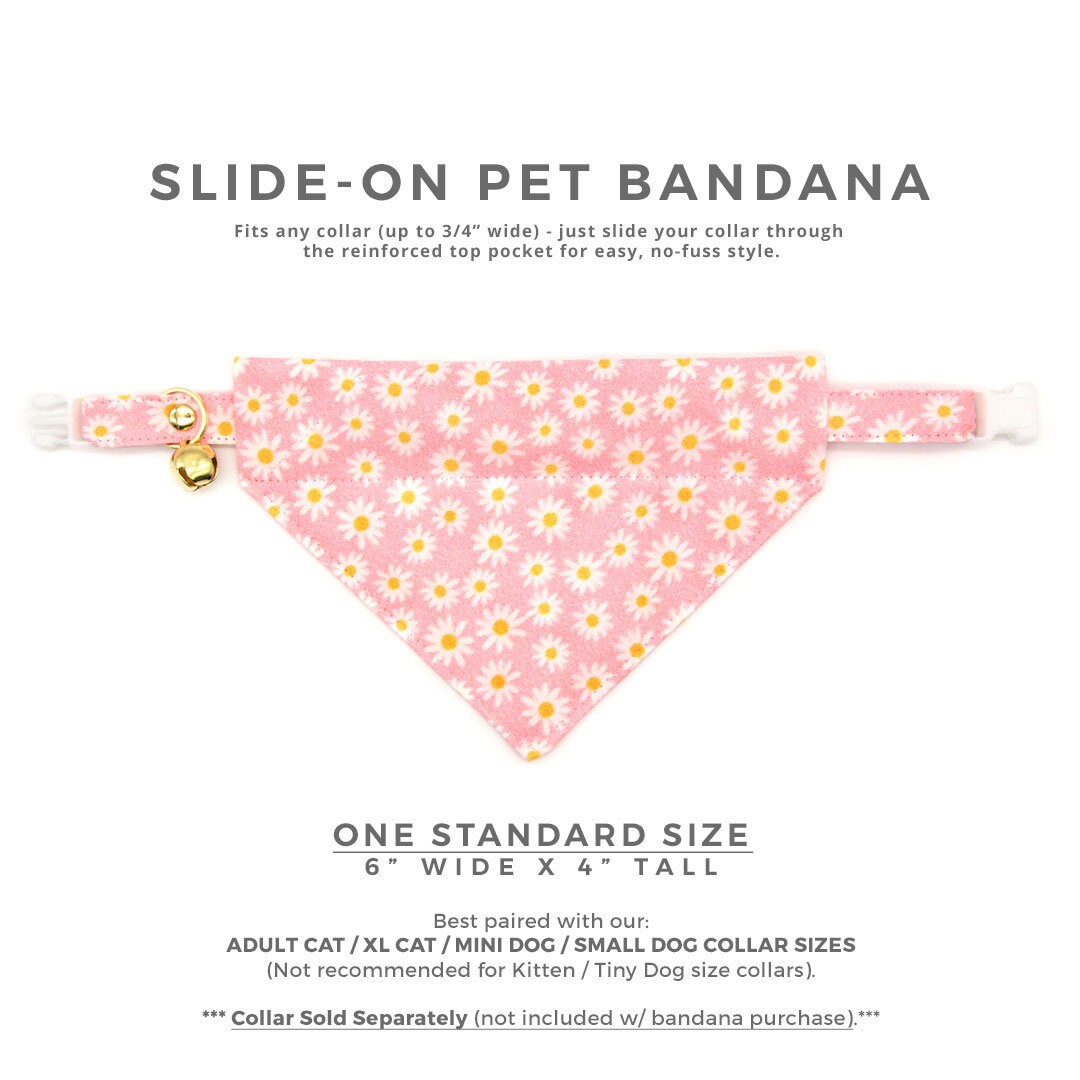 Pet Bandana - "Daisies - Pink" - Floral Daisy Bandana for Cat + Small Dog / Spring, Summer, Easter / Slide-on Bandana / Over-the-Collar (One Size)