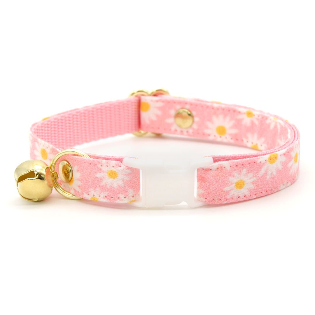 Bow Tie Cat Collar Set - "Daisies - Pink" - Floral Daisy Cat Collar w/ Matching Bowtie / Spring, Summer, Easter, Wedding / Cat, Kitten, Small Dog Sizes