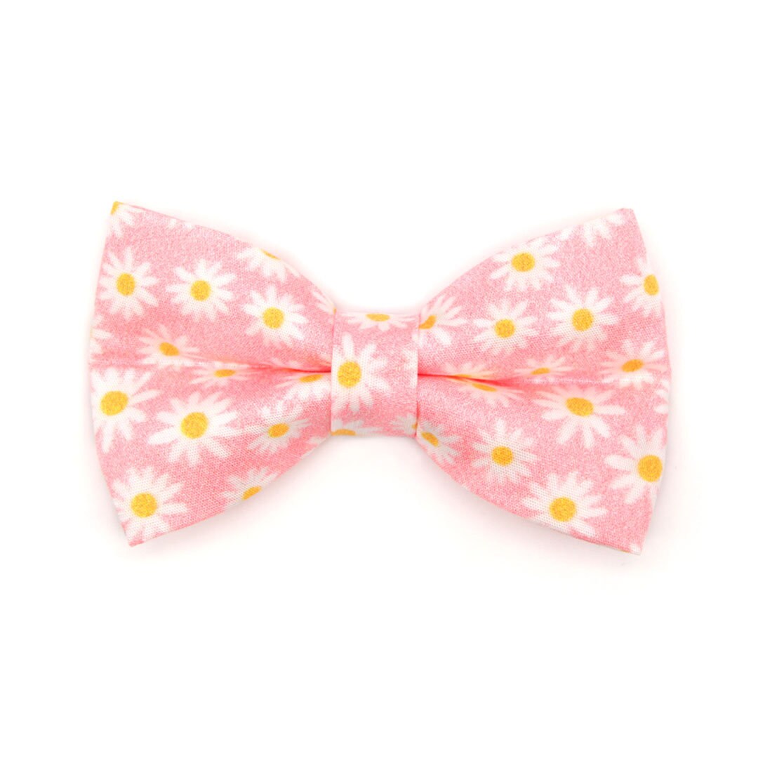 Bow Tie Cat Collar Set - "Daisies - Pink" - Floral Daisy Cat Collar w/ Matching Bowtie / Spring, Summer, Easter, Wedding / Cat, Kitten, Small Dog Sizes