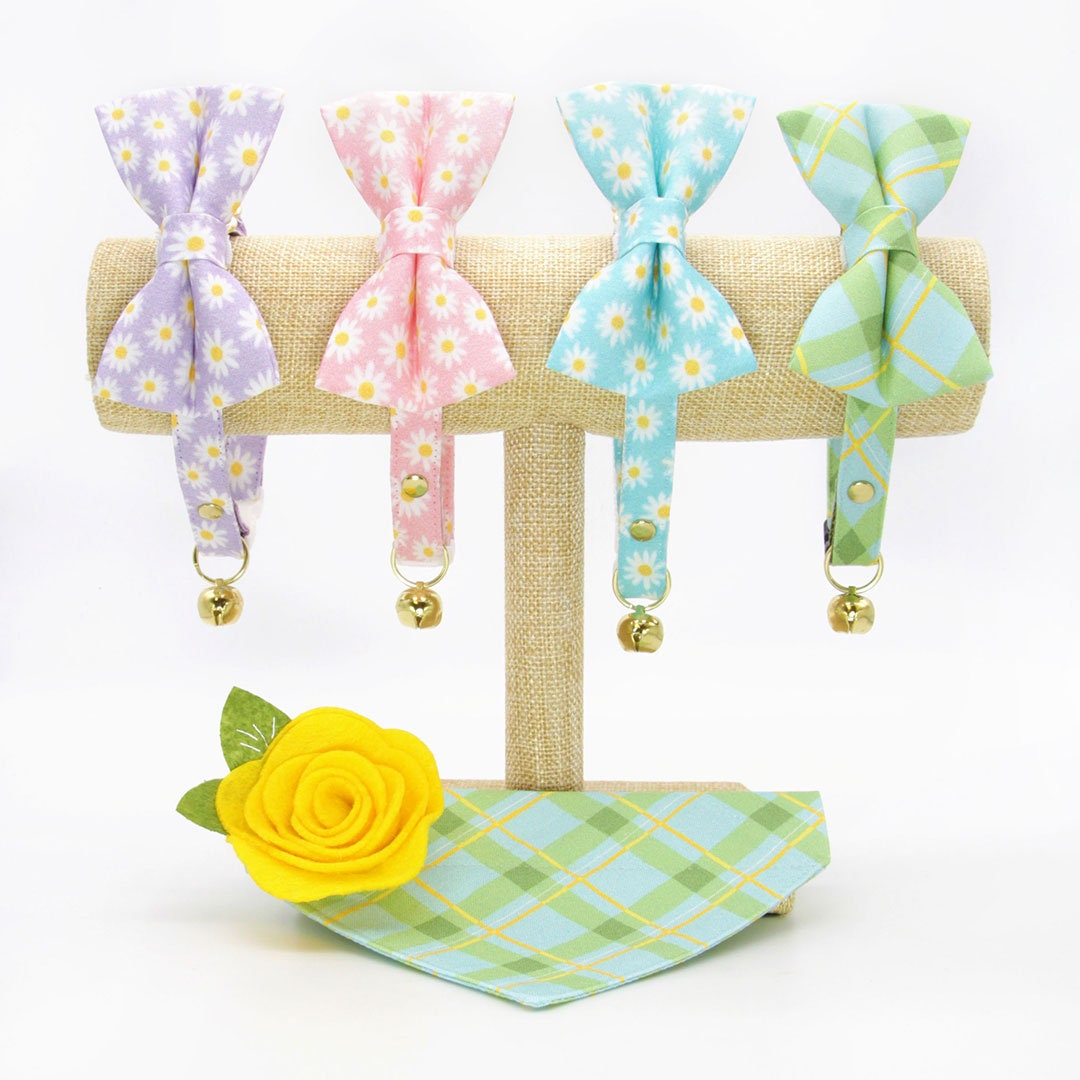 Cat Collar - "Daisies - Purple" - Floral Cat Collar / Spring, Easter, Summer, Daisy / Breakaway Buckle or Non-Breakaway / Cat, Kitten + Small Dog Sizes