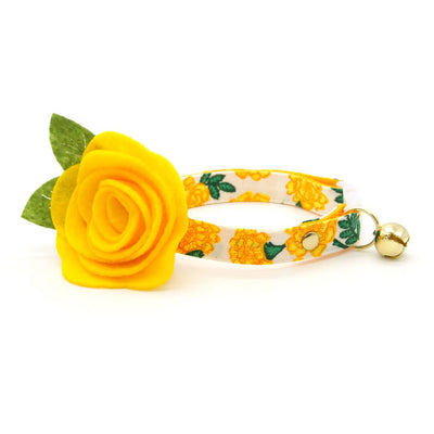 Cat Collar - "Marigold Morning" - Rifle Paper Co® Yellow Floral Cat Collar / Spring, Easter, Summer / Breakaway Buckle or Non-Breakaway / Cat, Kitten + Small Dog Sizes
