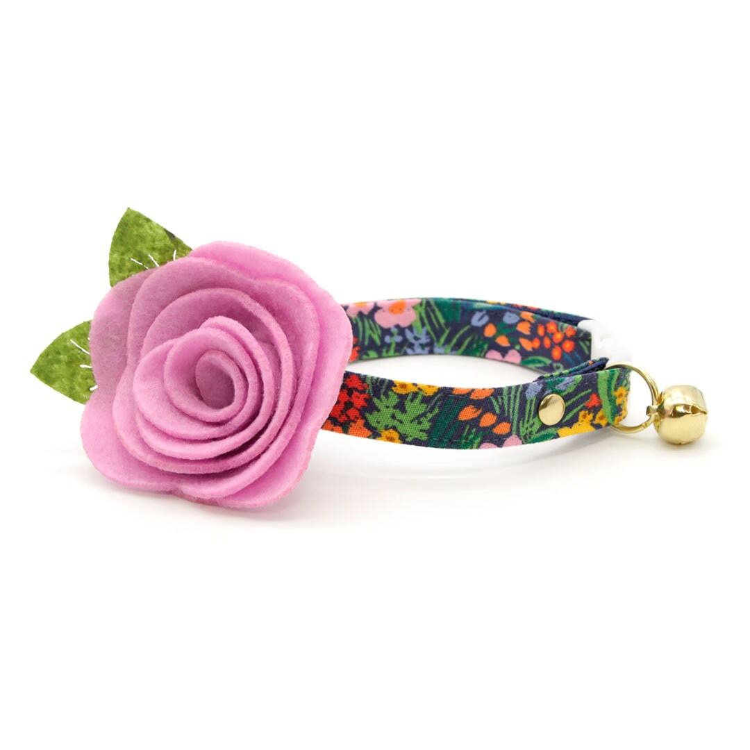 Cat Collar - "Fantasia - Night" - Rifle Paper Co® Blue Floral Cat Collar / Spring, Easter, Summer / Breakaway Buckle or Non-Breakaway / Cat, Kitten + Small Dog Sizes