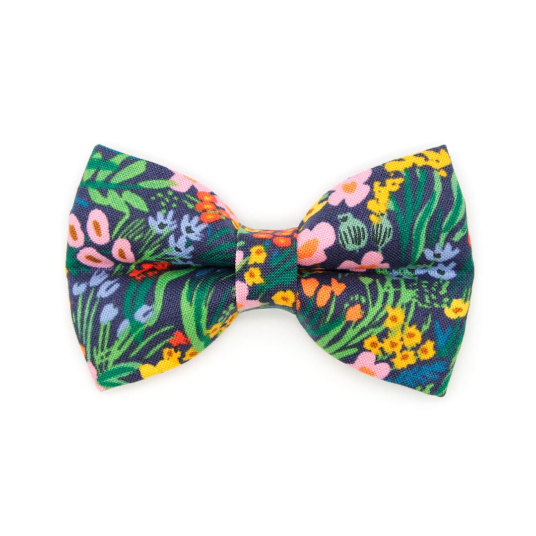 Bow Tie Cat Collar Set - "Fantasia - Night" - Rifle Paper Co® Blue Cat Collar w/ Matching Bowtie / Spring, Summer, Easter, Wedding / Cat, Kitten, Small Dog Sizes