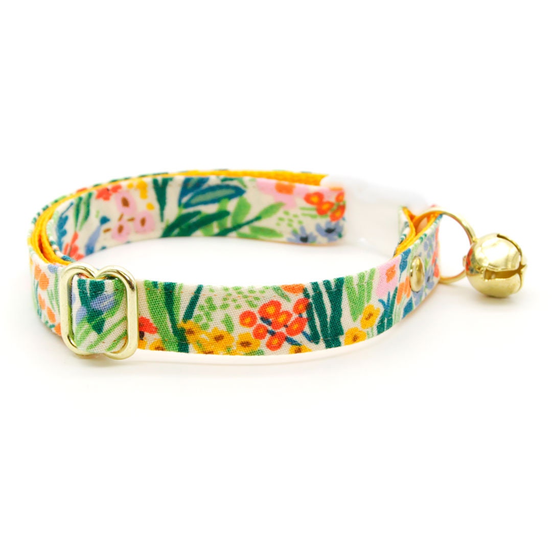 Bow Tie Cat Collar Set - "Fantasia - Day" - Rifle Paper Co® Yellow Floral Cat Collar w/ Matching Bowtie / Spring, Summer, Easter, Wedding / Cat, Kitten, Small Dog Sizes