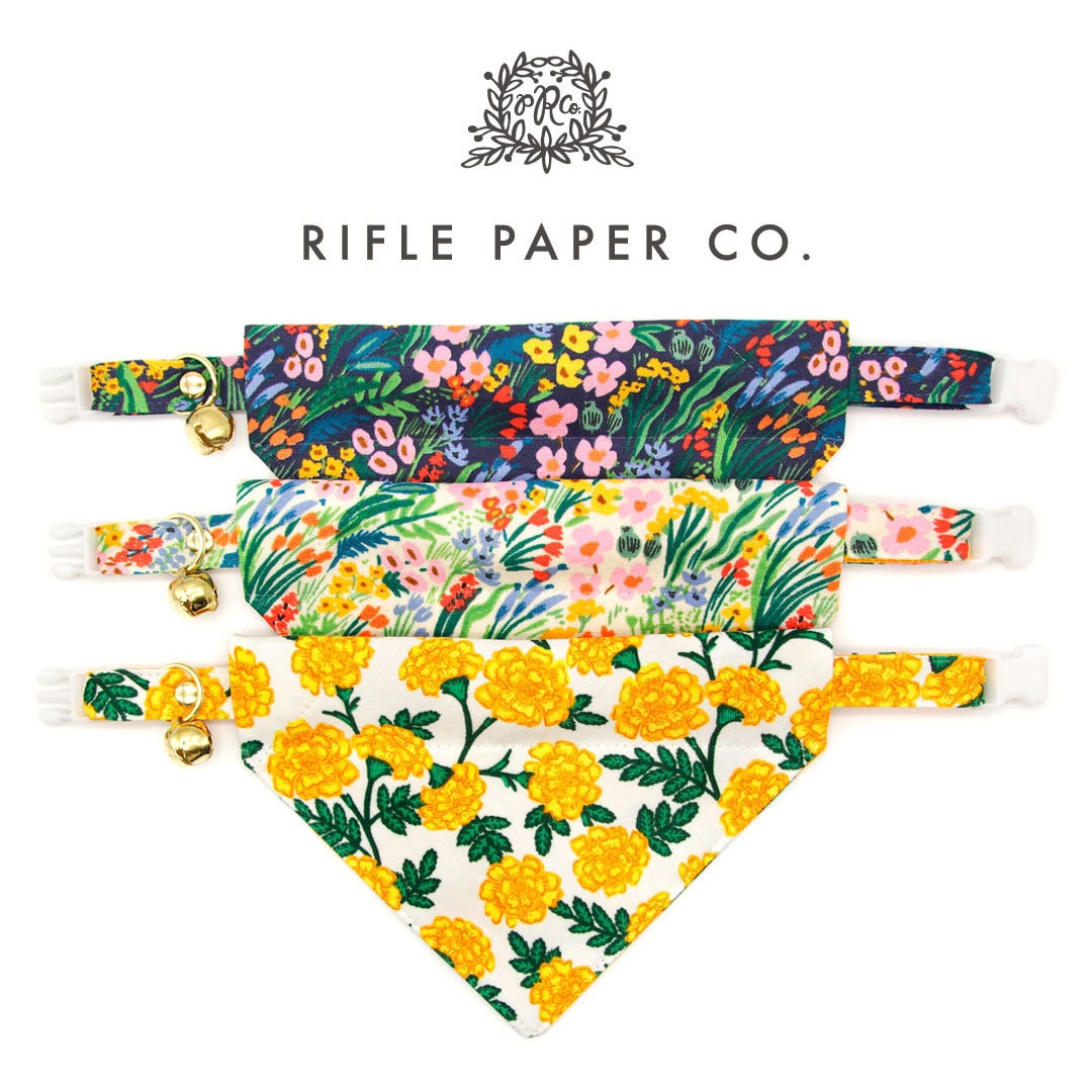 Pet Bandana - "Fantasia - Day" - Rifle Paper Co® Yellow Bandana for Cat + Small Dog / Spring, Summer, Easter / Slide-on Bandana / Over-the-Collar (One Size)