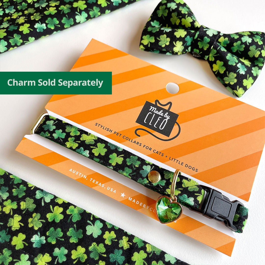 Bow Tie Cat Collar Set - "Lucky Charmer" - St. Patrick's Day Cat Collar w/ Matching Bowtie / Irish / Cat, Kitten, Small Dog Sizes