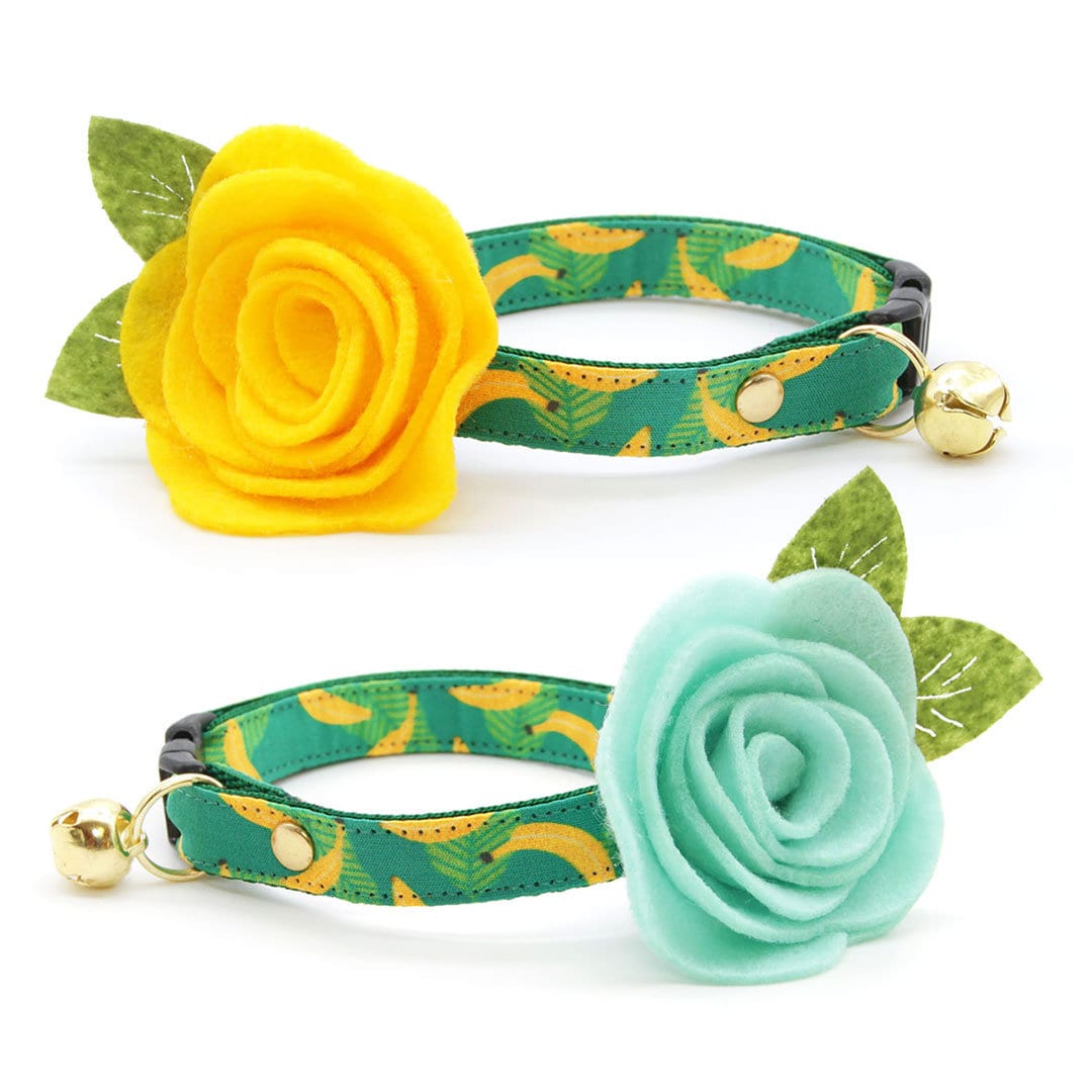 Cat Collar - "Going Bananas - Green" - Banana Cat Collar / Tropical Fruit / Breakaway Buckle or Non-Breakaway / Cat, Kitten + Small Dog Sizes