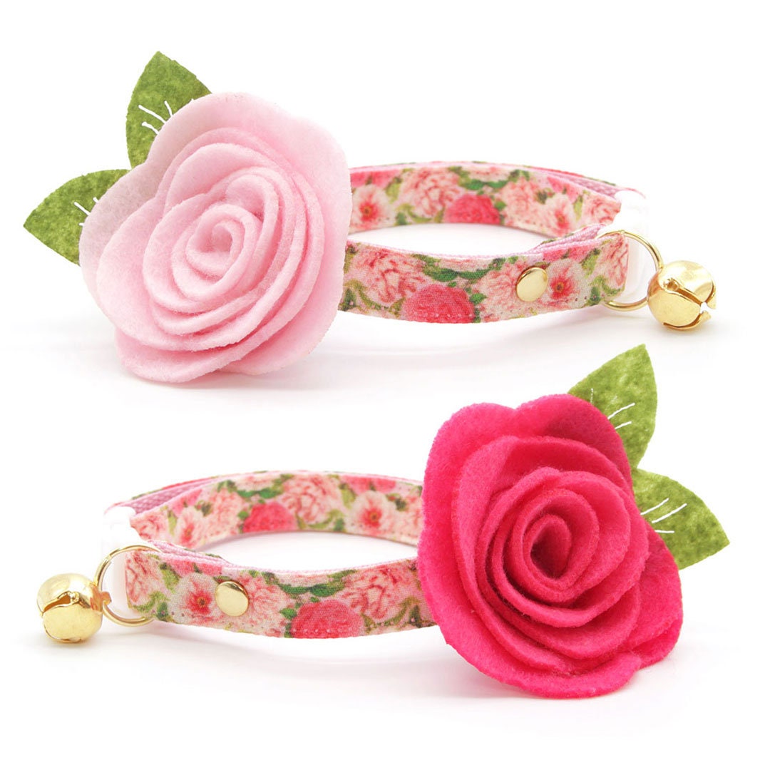 Cat Collar - "Pretty in Peony - Pink" - Peonies Cat Collar / Spring Floral / Breakaway Buckle or Non-Breakaway / Cat, Kitten + Small Dog Sizes
