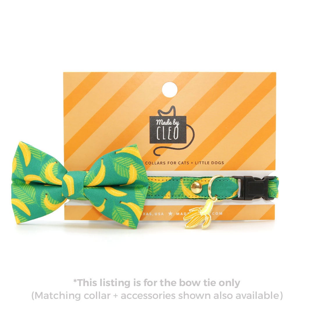 Pet Bow Tie - "Going Bananas - Green" - Banana Cat Bow Tie / Spring + Summer / For Cats + Small Dogs (One Size)