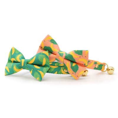 Pet Bow Tie - "Going Bananas - Coral Pink" - Banana Cat Bow Tie / Spring + Summer / For Cats + Small Dogs (One Size)