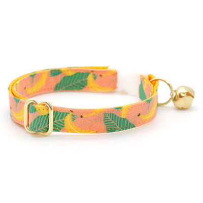 Bow Tie Cat Collar Set - "Going Bananas - Coral Pink" - Banana Cat Collar w/ Matching Bowtie / Tropical, Fruit, Spring, Summer / Cat, Kitten, Small Dog Sizes