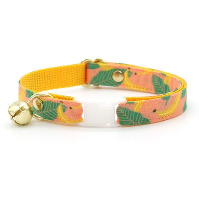 Bow Tie Cat Collar Set - "Going Bananas - Coral Pink" - Banana Cat Collar w/ Matching Bowtie / Tropical, Fruit, Spring, Summer / Cat, Kitten, Small Dog Sizes