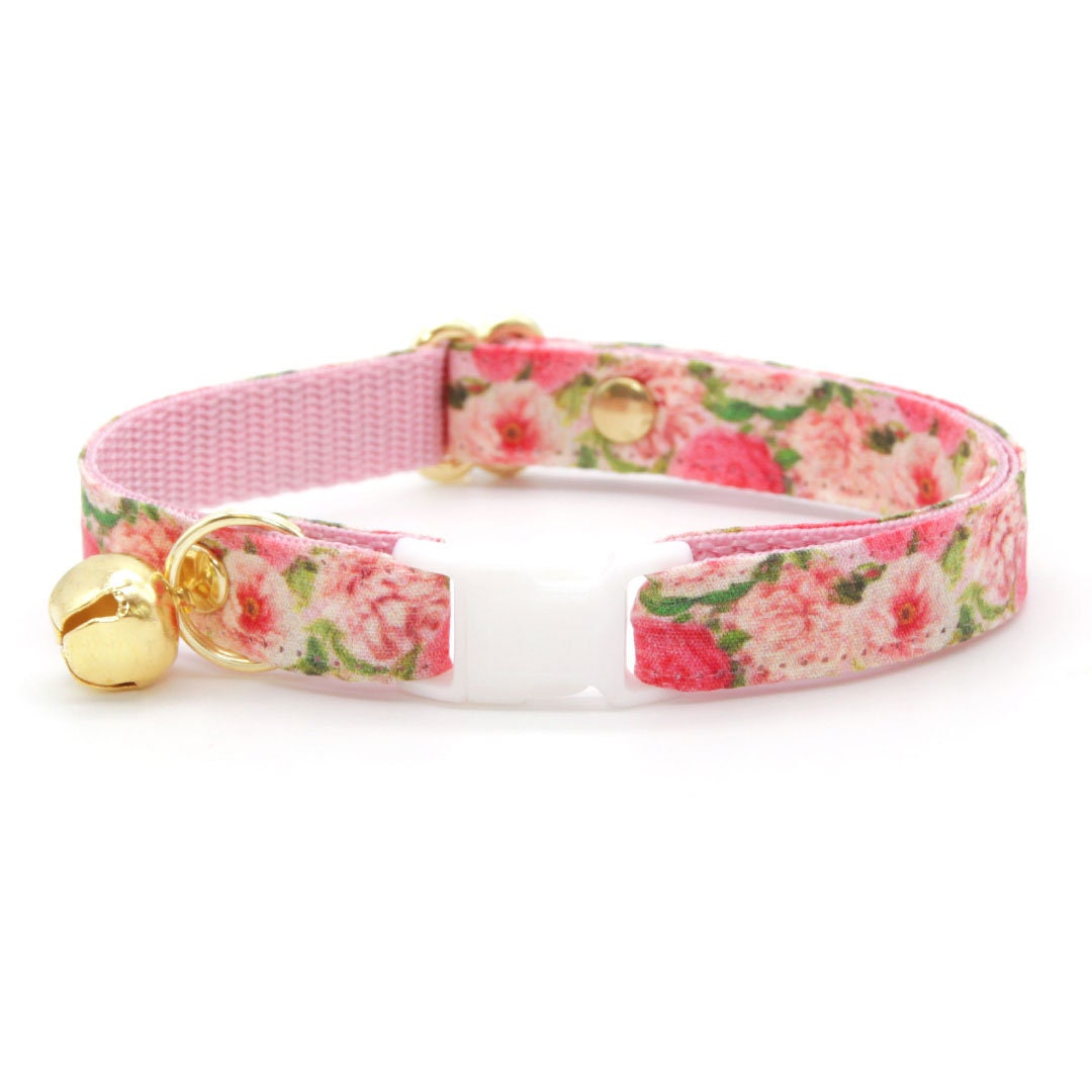Bow Tie Cat Collar Set - "Pretty in Peony - Pink" - Peonies Cat Collar w/ Matching Bow / Floral, Spring, Summer, Wedding / Cat, Kitten, Small Dog Sizes