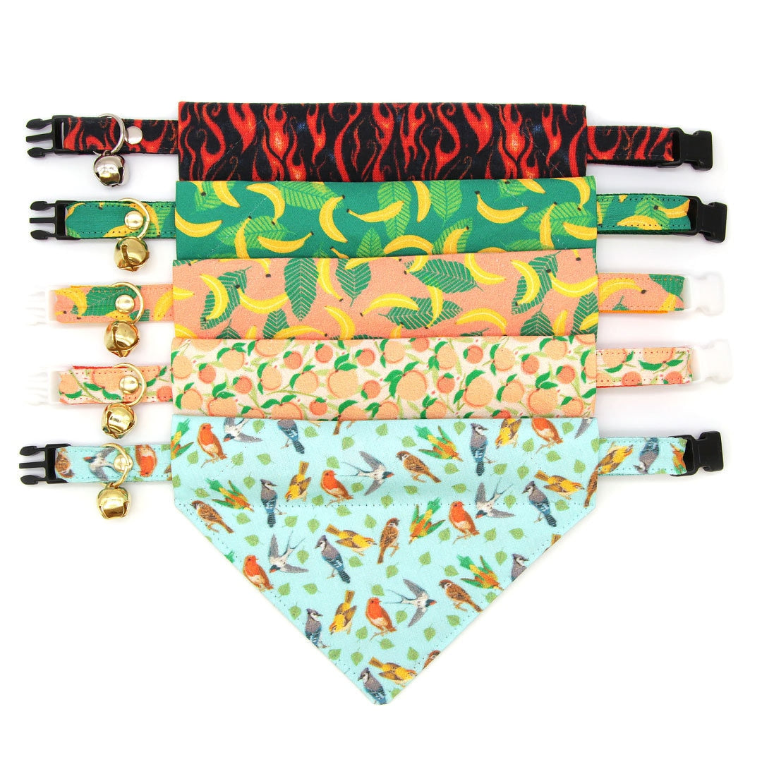 Pet Bandana - "Going Bananas - Green" - Tropical Fruit Bandana for Cat + Small Dog / Slide-on Bandana / Over-the-Collar (One Size)