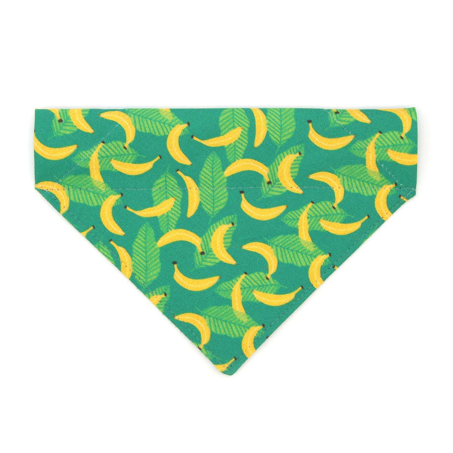 Pet Bandana - "Going Bananas - Green" - Tropical Fruit Bandana for Cat + Small Dog / Slide-on Bandana / Over-the-Collar (One Size)