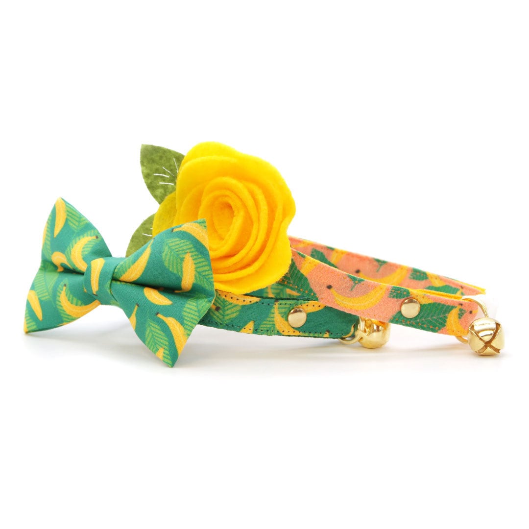 Cat Collar - "Going Bananas - Green" - Banana Cat Collar / Tropical Fruit / Breakaway Buckle or Non-Breakaway / Cat, Kitten + Small Dog Sizes