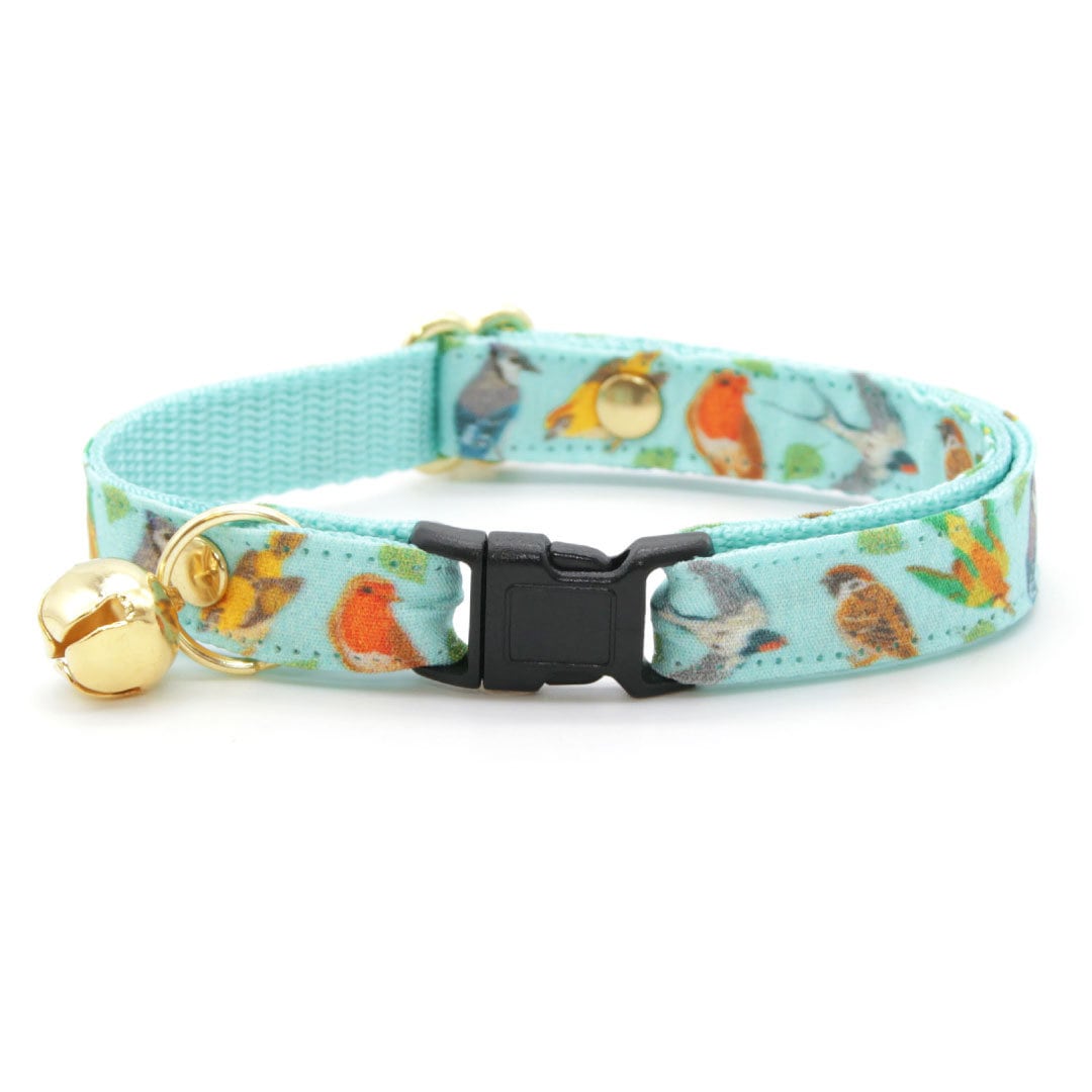 Cat Collar - "Birds of a Feather" - Robin's Egg Blue Bird Cat Collar / Bird Lover / Breakaway Buckle or Non-Breakaway / Cat, Kitten + Small Dog Sizes