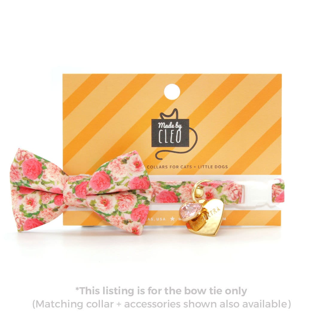 Pet Bow Tie - "Pretty in Peony - Pink" - Peonies Cat Bow / Spring + Summer / For Cats + Small Dogs (One Size)