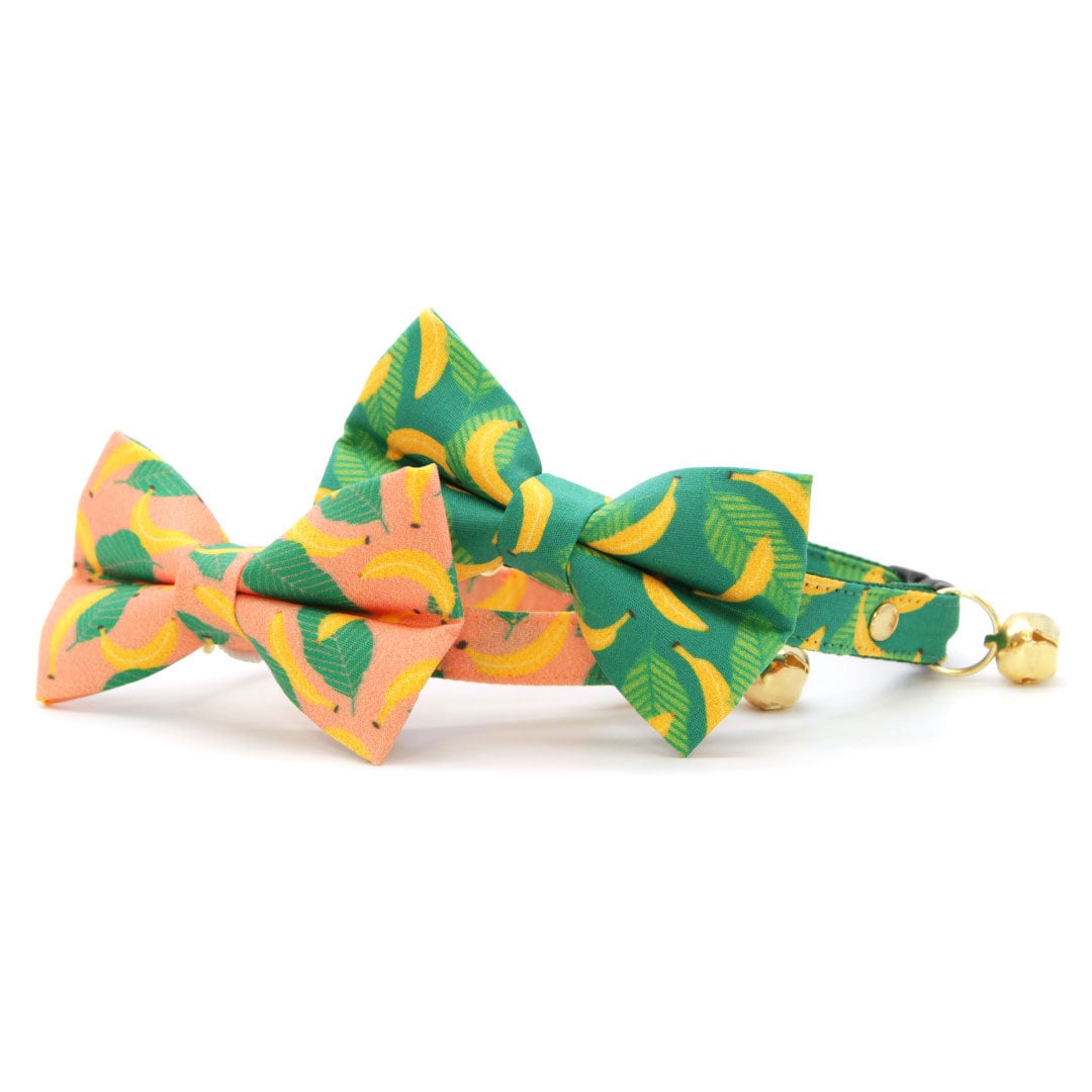 Bow Tie Cat Collar Set - "Going Bananas - Green" - Banana Cat Collar w/ Matching Bowtie / Tropical, Fruit, Spring, Summer / Cat, Kitten, Small Dog Sizes