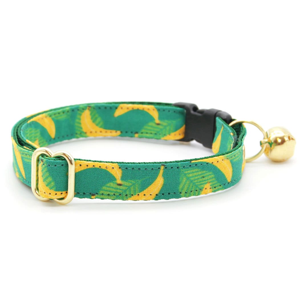 Bow Tie Cat Collar Set - "Going Bananas - Green" - Banana Cat Collar w/ Matching Bowtie / Tropical, Fruit, Spring, Summer / Cat, Kitten, Small Dog Sizes