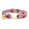 Bow Tie Cat Collar Set - "Pretty in Peony - Purple" - Peonies Cat Collar w/ Matching Bow / Floral, Spring, Summer, Fall, Wedding / Cat, Kitten, Small Dog Sizes