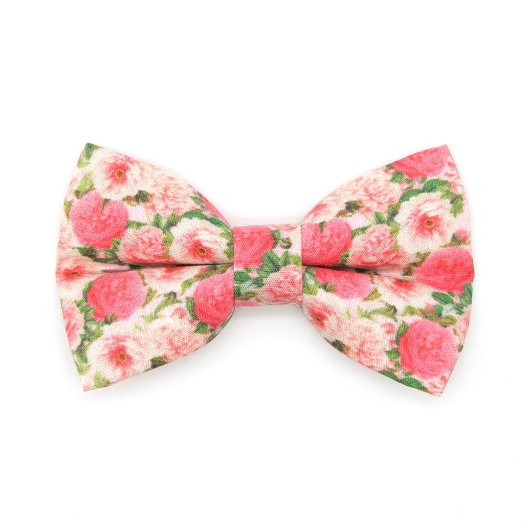 Bow Tie Cat Collar Set - "Pretty in Peony - Pink" - Peonies Cat Collar w/ Matching Bow / Floral, Spring, Summer, Wedding / Cat, Kitten, Small Dog Sizes