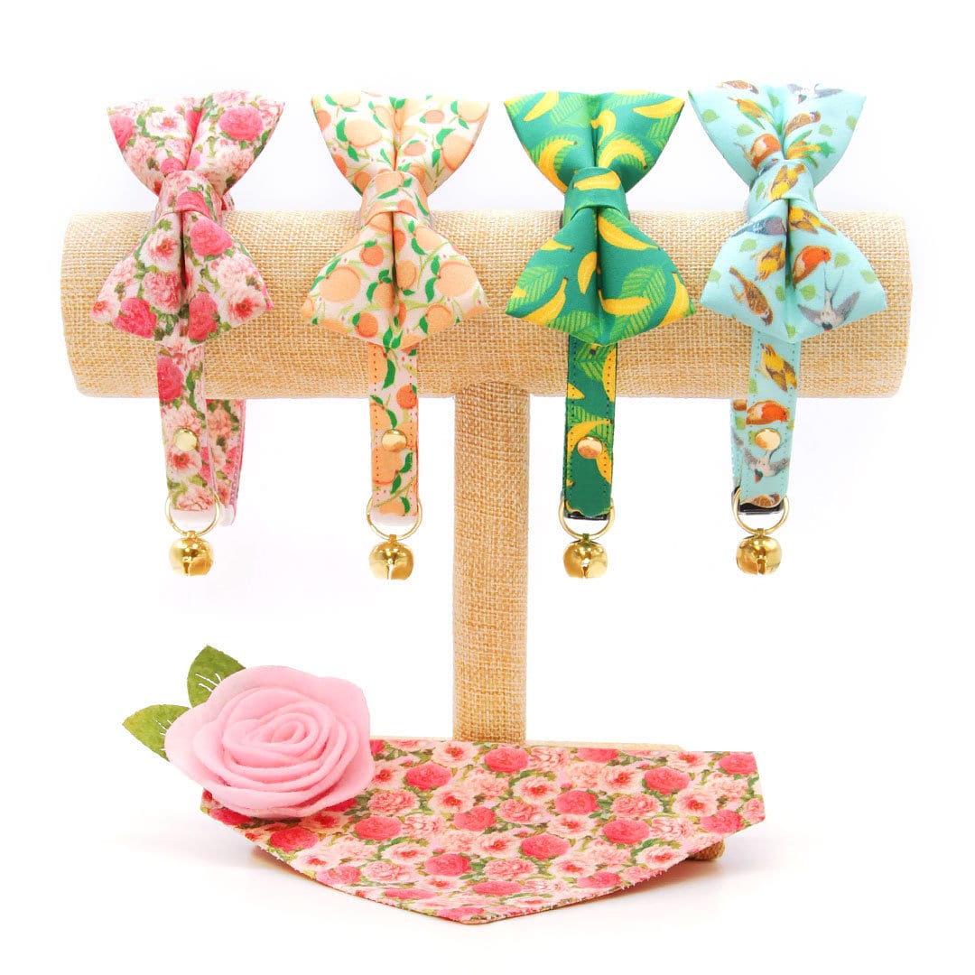 Pet Bandana - "Pretty in Peony - Pink" - Peonies Bandana for Cat + Small Dog / Slide-on Bandana / Over-the-Collar (One Size)