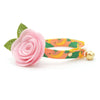 Cat Collar + Flower Set - "Going Bananas - Coral Pink" - Tropical Banana Cat Collar w/ Baby Pink Felt Flower (Detachable)