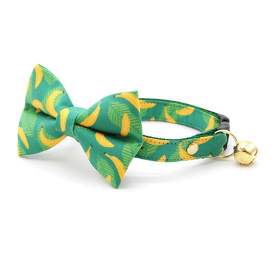 Bow Tie Cat Collar Set - "Going Bananas - Green" - Banana Cat Collar w/ Matching Bowtie / Tropical, Fruit, Spring, Summer / Cat, Kitten, Small Dog Sizes