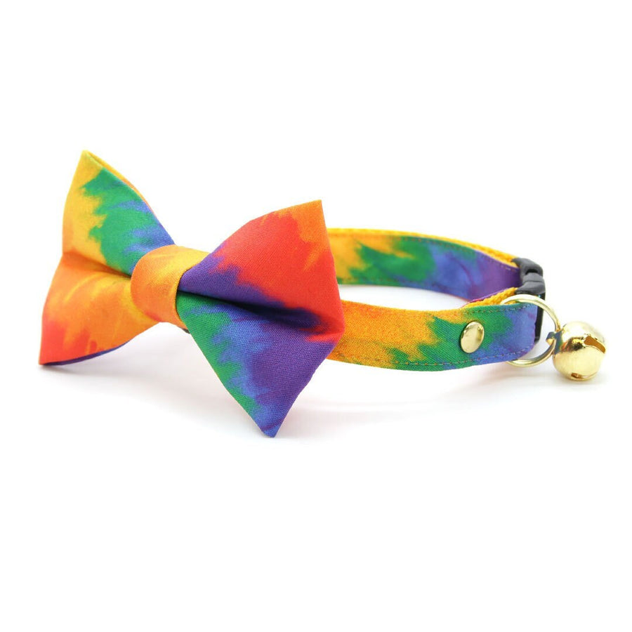 Bow Tie Cat Collar Set - "Celebration" - Ombre Rainbow Cat Collar w/ Matching Bowtie / Summer, LGBTQ+ Pride, Birthday, Fiesta / Cat, Kitten, Small Dog Sizes