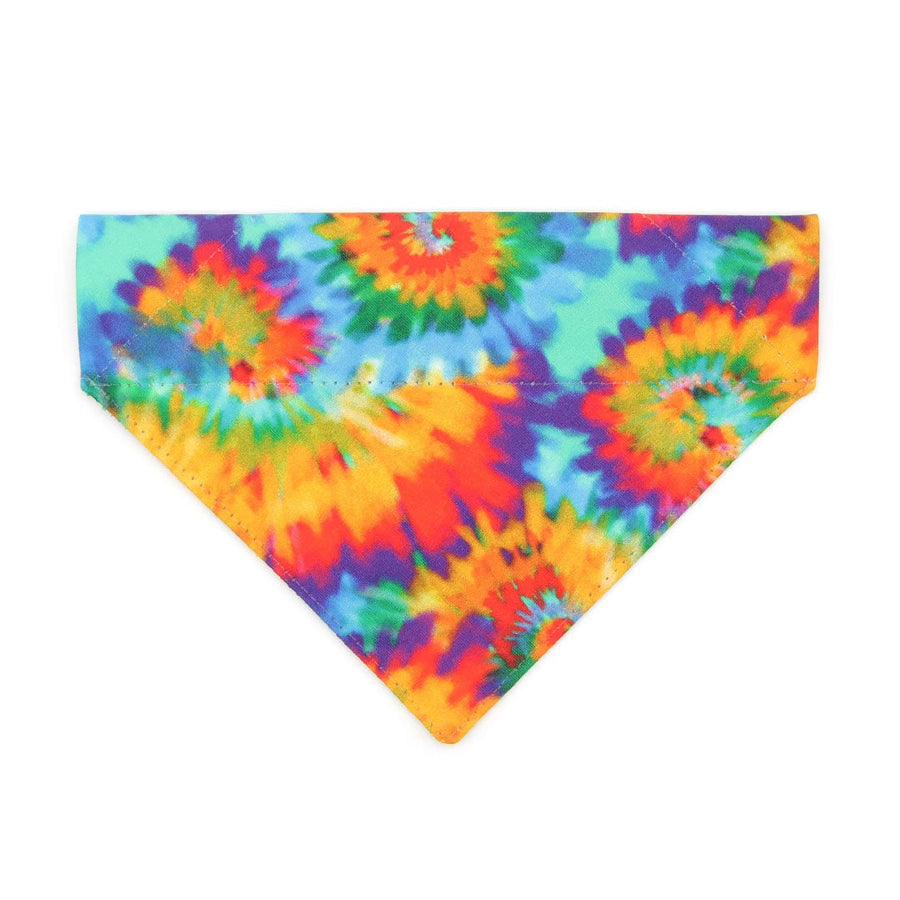 Pet Bandana - "Woodstock" - Rainbow Tie Dye Bandana for Cat + Small Dog / Summer, Boho, Hippie, LGBTQ+ Pride / Slide-on Bandana / Over-the-Collar (One Size)