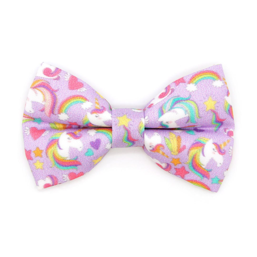 Bow Tie Cat Collar Set - "Unicorn Fantasy" - Magical Unicorns Light Purple Cat Collar w/ Matching Bowtie / Cat, Kitten, Small Dog Sizes
