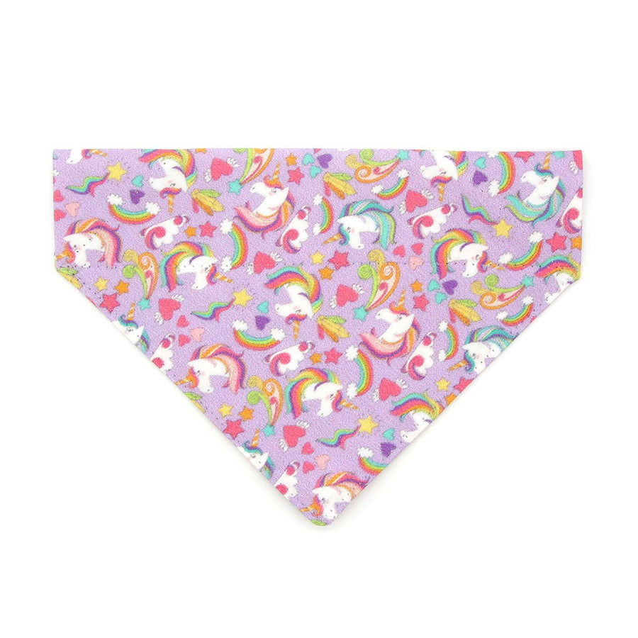Pet Bandana - "Unicorn Fantasy" - Magical Unicorns Light Purple Bandana for Cat + Small Dog / Slide-on Bandana / Over-the-Collar (One Size)