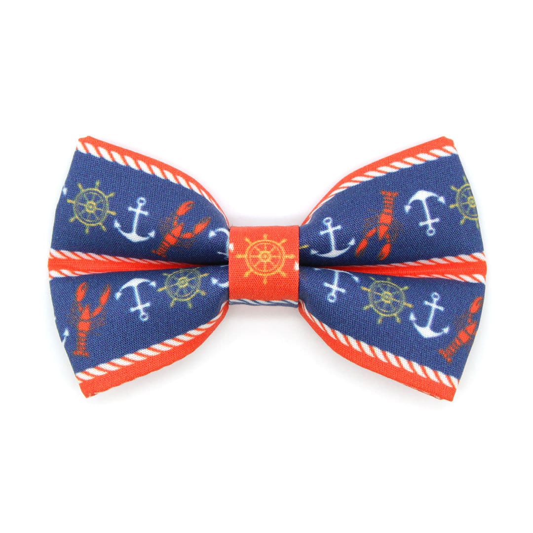 Bow Tie Cat Collar Set - "Nautical Navy" - Blue Anchor & Lobster Cat Collar w/ Matching Bowtie / Cat, Kitten, Small Dog Sizes
